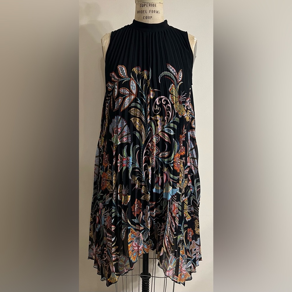Anthropologie Cecily Pleated Sleeveless Midi Printed Halter Dress Size SP